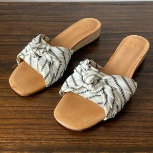 Joie, euro 38.5 US 7-7.5, women’s striped fabric and leather flat slip-on sandal